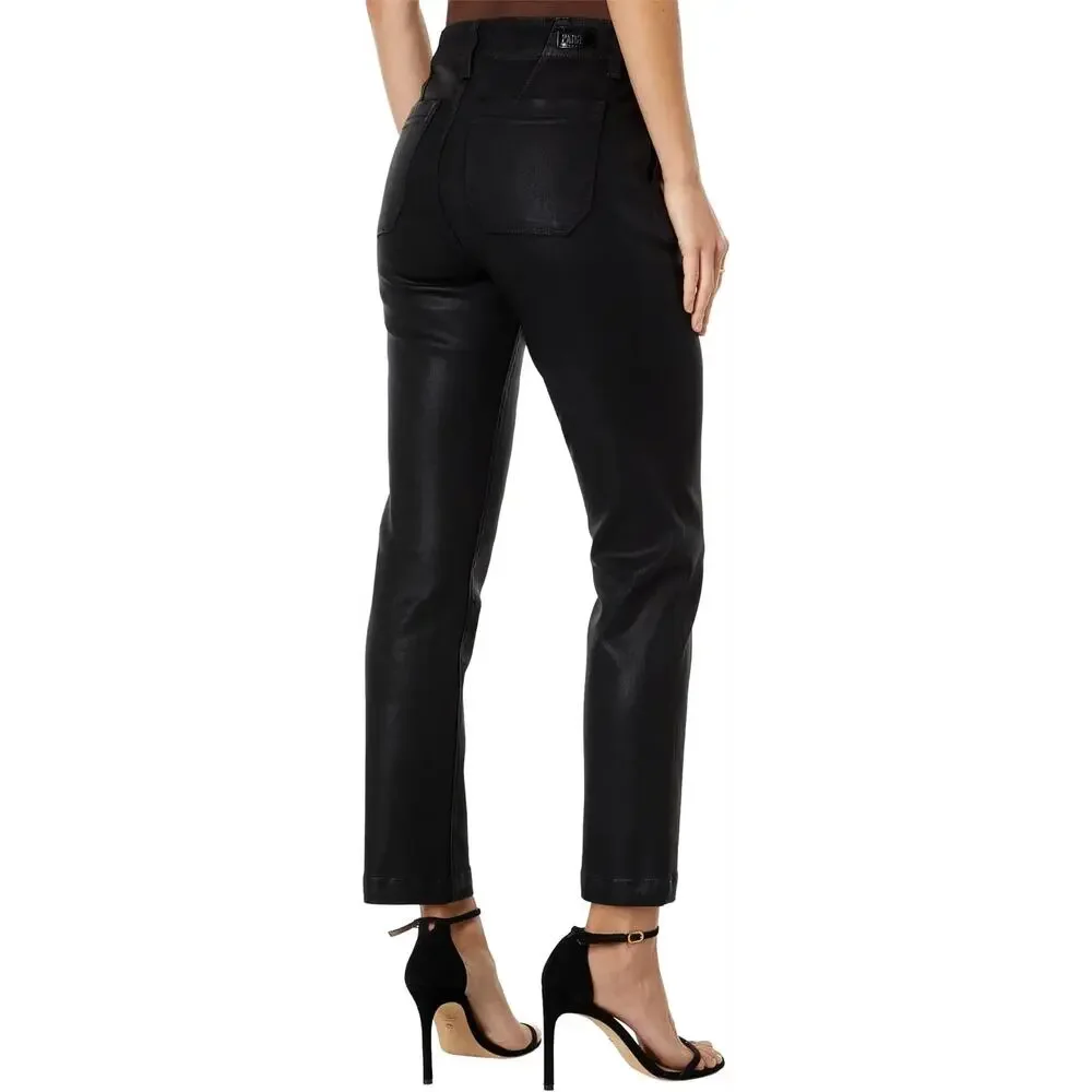 NWT Paige Mayslie Straight Ankle Jean in Black Fog Luxe Coating Black